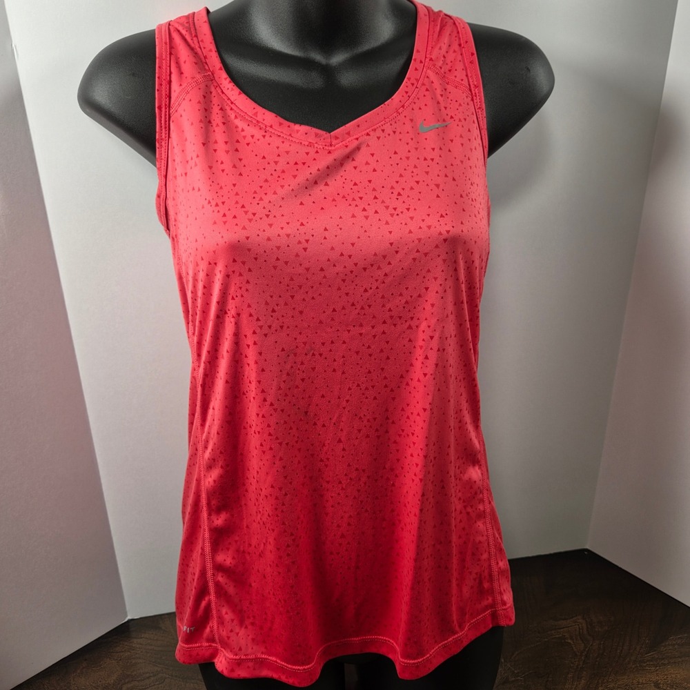 Nike Pink Dri-Fit Tank Top Women Small Racerback Triangle Print Hot Pink